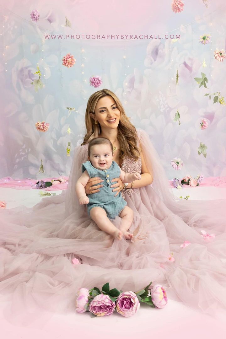 Avezano Light Blue And Pink Hand Painted Flowers Photography Backdrop-AVEZANO